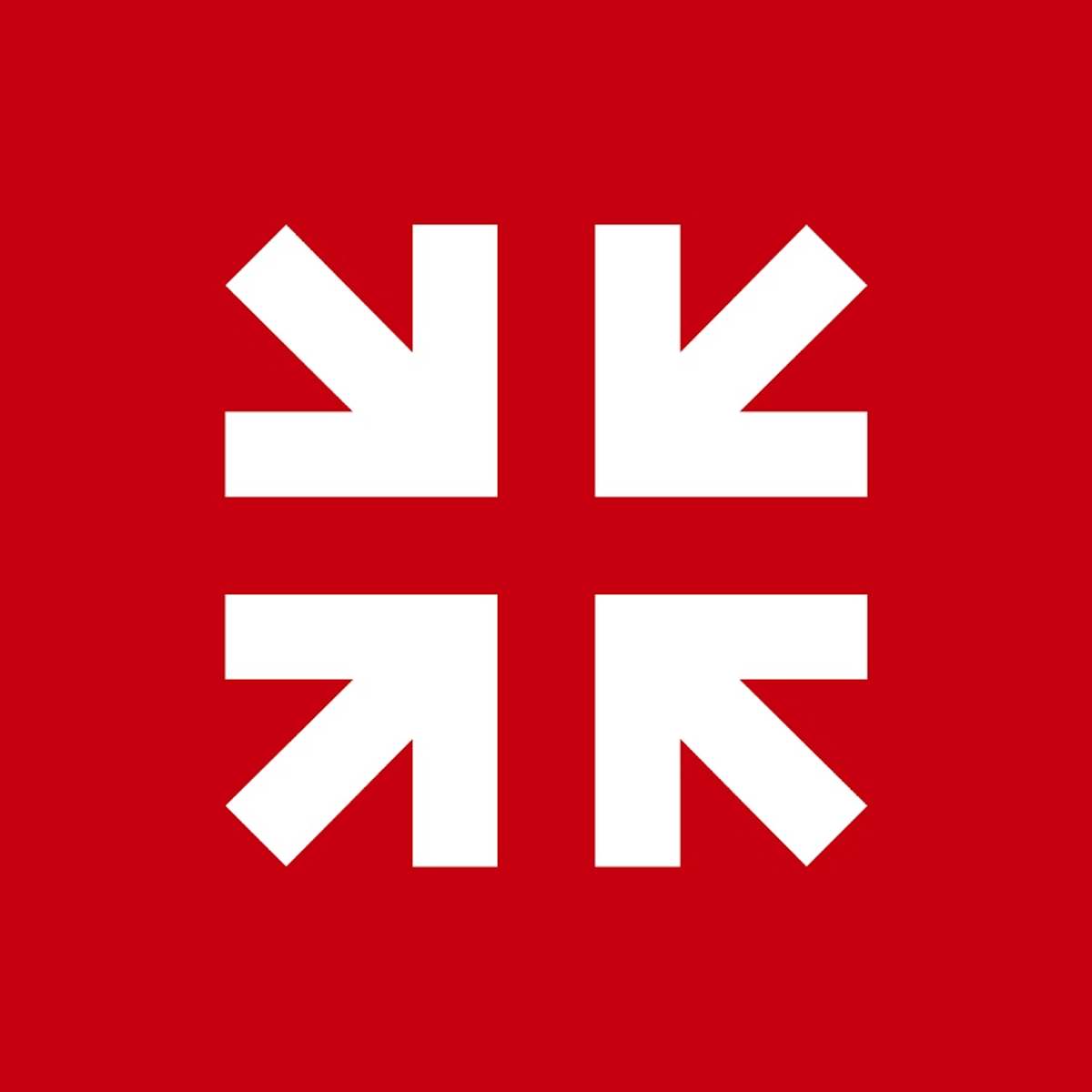 Desiring God logo: white arrows pointing inward on red