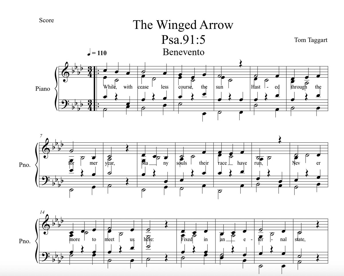 Sheet music score: The Winged Arrow by Tom Taggart