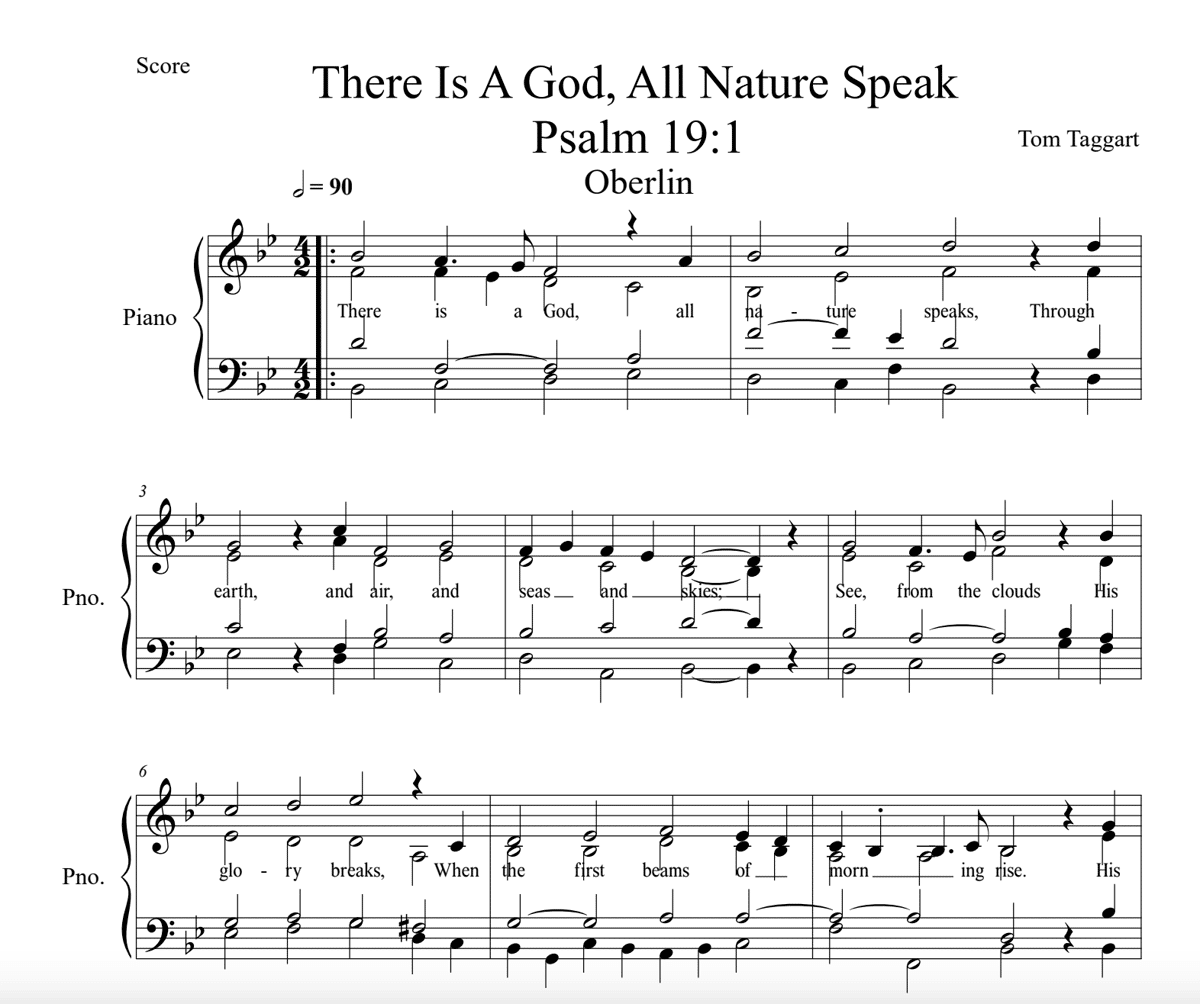 Sheet music score: There Is A God, All Nature Speaks by Tom Taggart