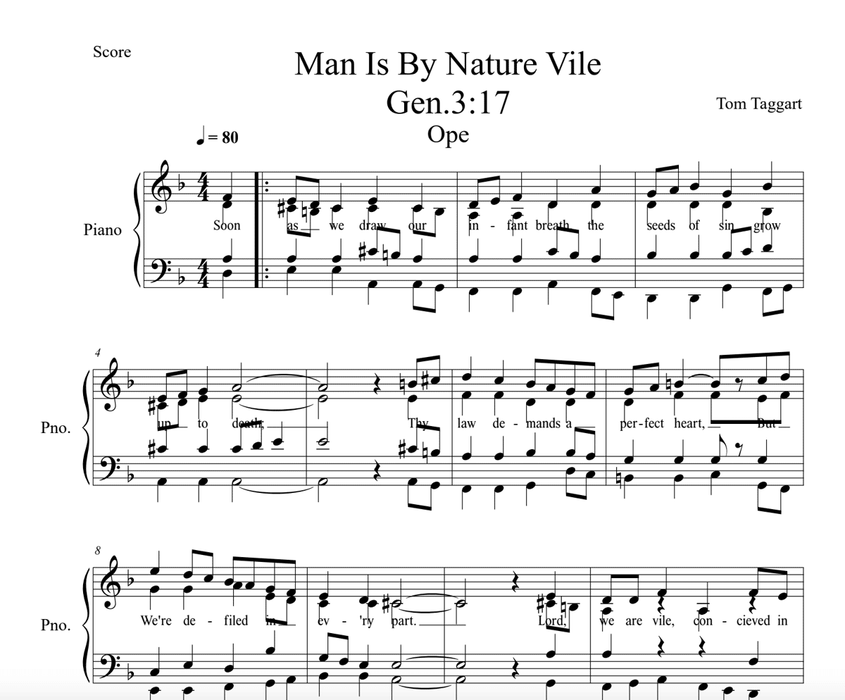Sheet music score: Man Is By Nature Vile by Tom Taggart