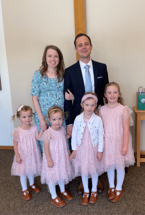 Grant Brown with his wife Karissa and their children
